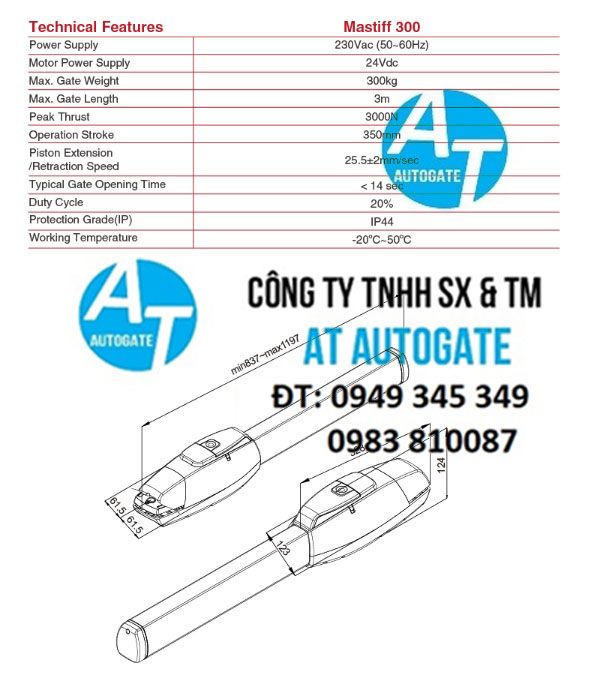 thông số mô tơ của cổng tay đòn tmt 300